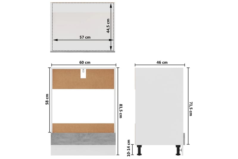 Köksskåp för ugn betonggrå 60x46x81,5 cm spånskiva - Grå - Förvaringsskåp