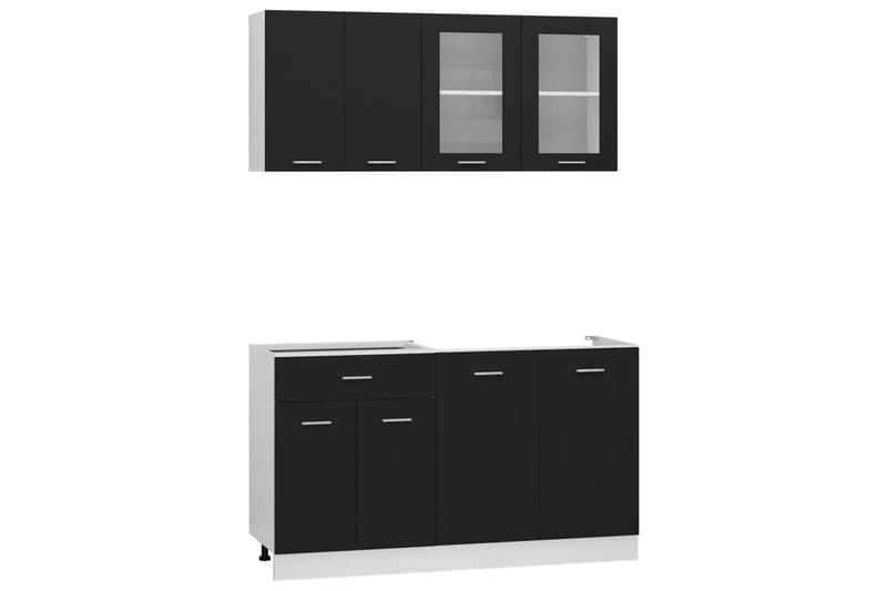 Köksskåp set 4 delar svart spånskiva - Svart - Förvaringsskåp