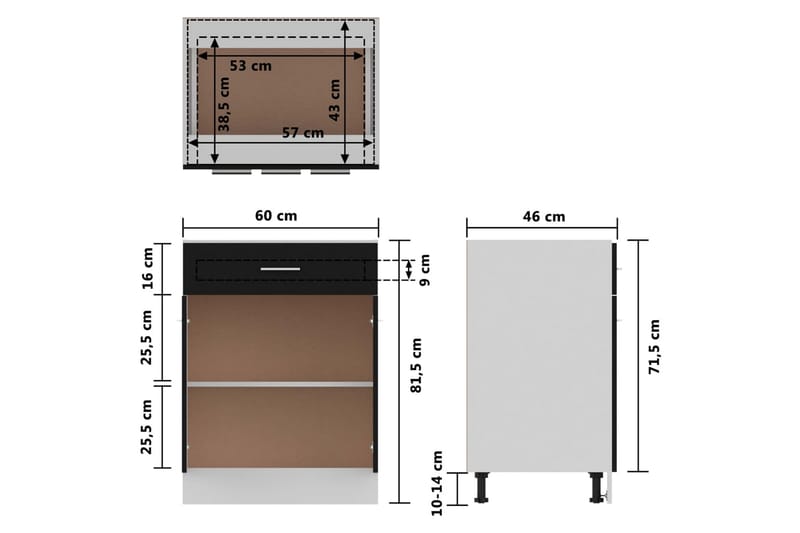 Köksskåp set 4 delar svart spånskiva - Svart - Förvaringsskåp