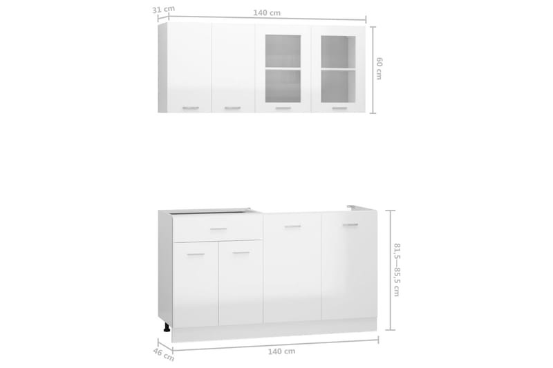 Köksskåp set 4 delar vit högglans spånskiva - Vit - Förvaringsskåp