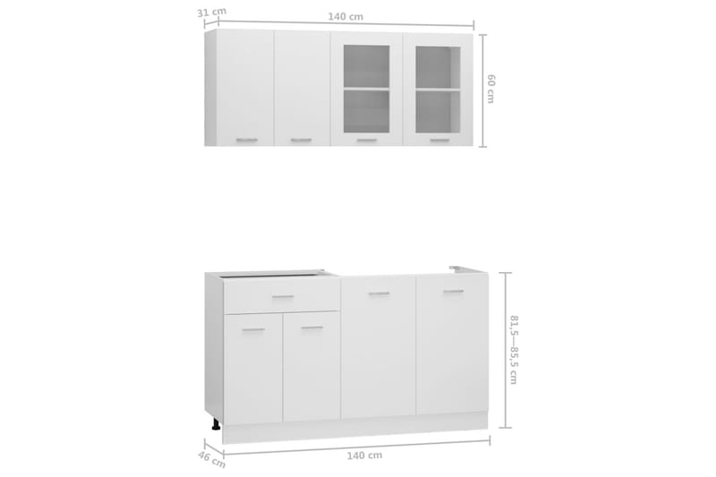 Köksskåp set 4 delar vit spånskiva - Vit - Förvaringsskåp