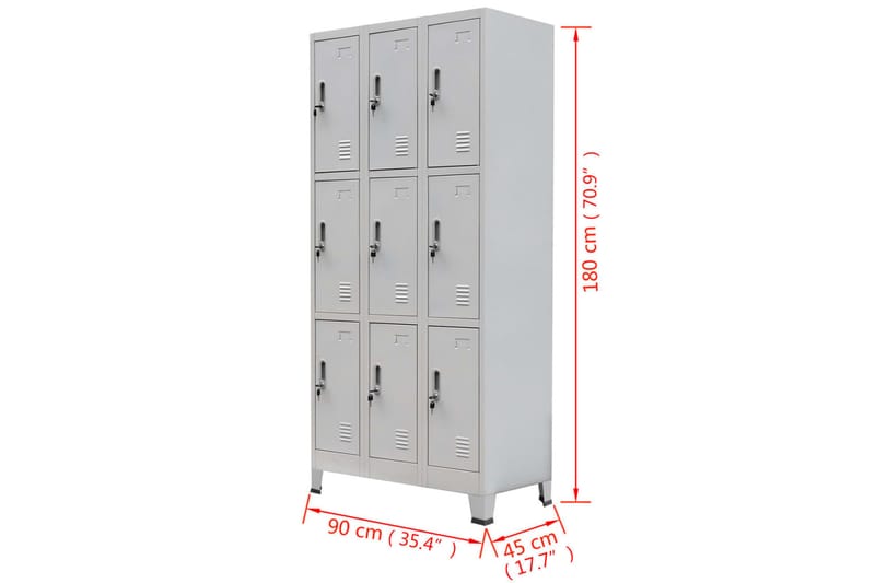 Klädskåp för omklädningsrum med 9 fack stål 90x45x180 cm grå - Grå - Förvaringsskåp - Klädskåp & omklädningsskåp
