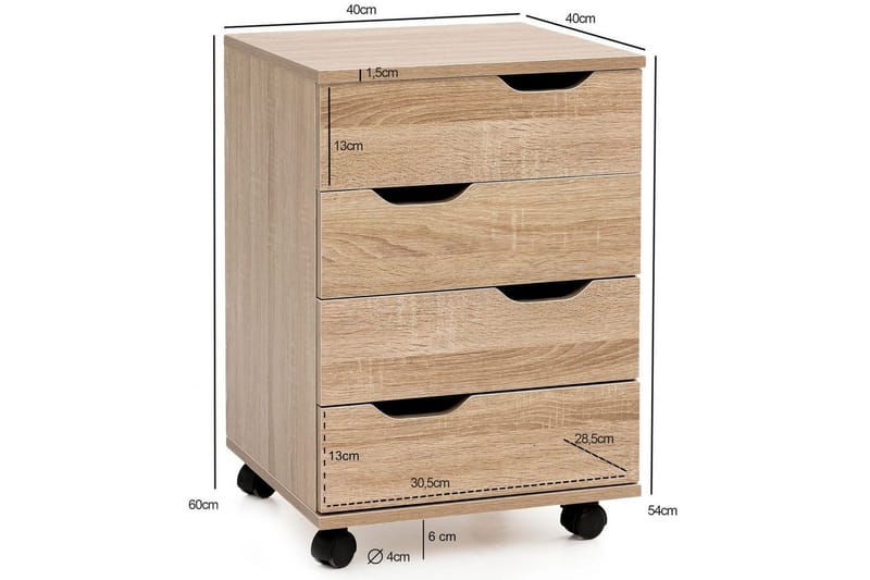 Rullkontejner Wohnling 4 lådor i foliebelagd spånskiva med hjul, modern - Förvaring - Förvaringsmöbler - Byrå - Hurts