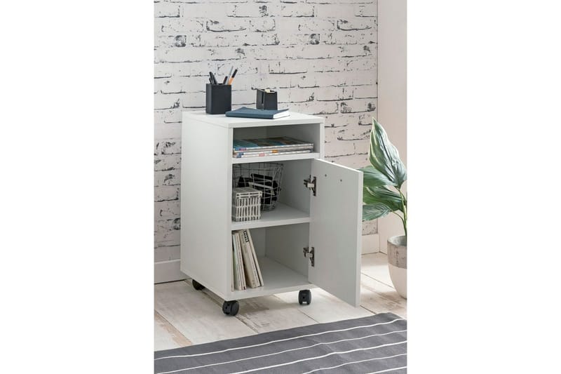 Rullkontejner Wohnling förvaringsbricka, 1 dörr, folierad spånskiva med hjul, modern stil Vit - Vit - Förvaring - Förvaringsmöbler - Byrå - Hurts