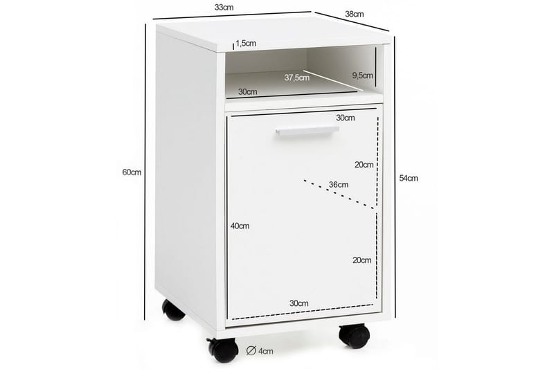 Rullkontejner Wohnling förvaringsbricka, 1 dörr, folierad spånskiva med hjul, modern stil Vit - Vit - Förvaring - Förvaringsmöbler - Byrå - Hurts