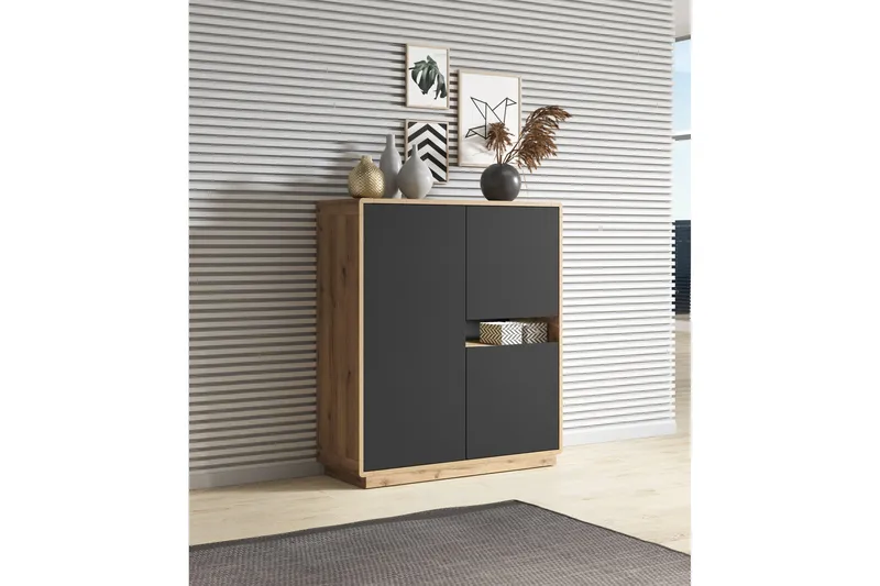 Louetta Highboard 121x126 cm - Brun/Svart - F örvaring - Skåp - Förvaringsskåp
