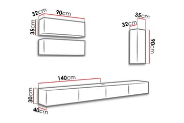Narbonne Väggenhet 280 cm - Natur/Svart - Möbler - Barnmöbler - Förvaring barnrum - Skåp barnrum
