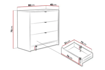 Novaj Hög byrå 80x40x75 cm i Trä med Förvaringslådor - Svart - Förvaring - Skåp - Förvaringsskåp