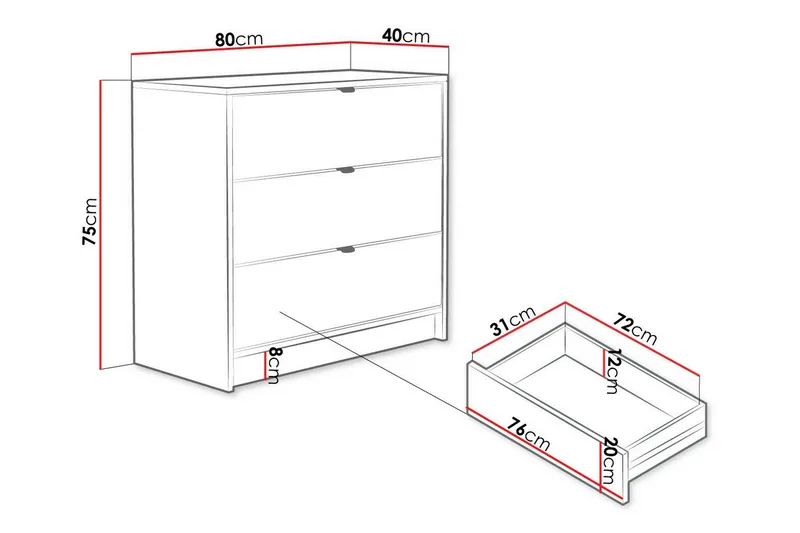 Novaj Hög byrå 80x40x75 cm i Trä med Förvaringslådor - Svart - Förvaring - Skåp - Förvaringsskåp