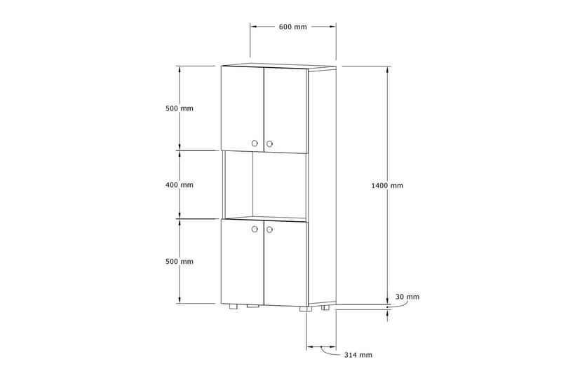 Rinorea Köksskåp 60x140 cm - Vit - Förvaring - Skåp - Förvaringsskåp