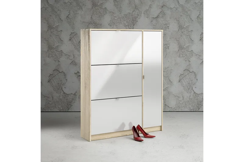 Shoey Skoskåp 3 Fack - Trä/natur/Vit - Förvaring - Skåp - Förvaringsskåp