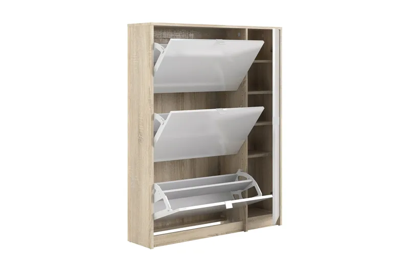 Shoey Skoskåp 3 Fack - Trä/natur/Vit - Förvaring - Skåp - Förvaringsskåp