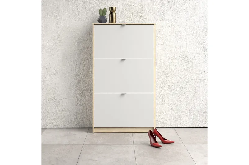 Shoey Skoskåp 3 Fack - Trä/natur/Vit - Förvaring - Skåp - Förvaringsskåp