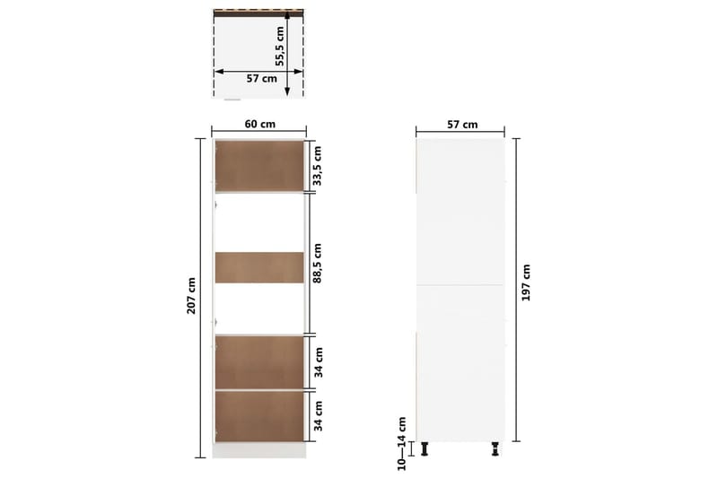 Skåp för kylskåp vit högglans 60x57x207 cm spånskiva - Vit - Förvaringsskåp