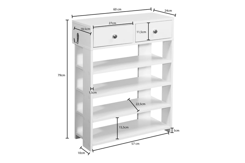 Skoskåp Stinedurf 60x24 cm - Vit - Hallförvaring - Skoskåp - Förvaringsskåp