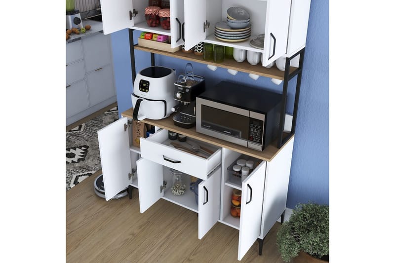 Flerfunktionsskåp Cerreta 127 Valnöt / Vit - Mediumfärgat trä/Vit - Förvaring - Skåp - Förvaringsskåp