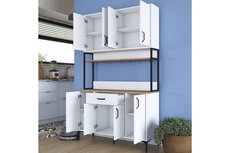 Flerfunktionsskåp Cerreta 127 Valnöt / Vit - Mediumfärgat trä/Vit - Förvaring - Skåp - Förvaringsskåp