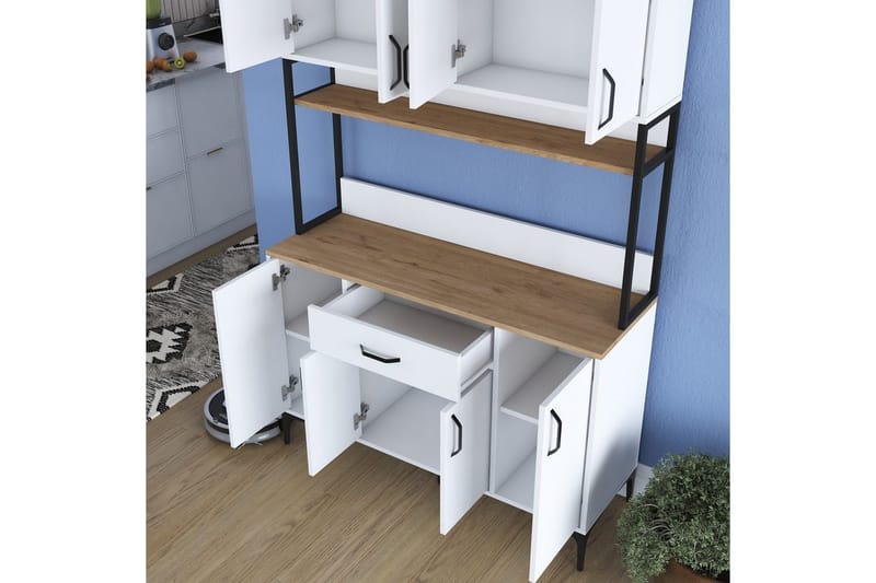 Flerfunktionsskåp Cerreta 127 Valnöt / Vit - Mediumfärgat trä/Vit - Förvaring - Skåp - Förvaringsskåp