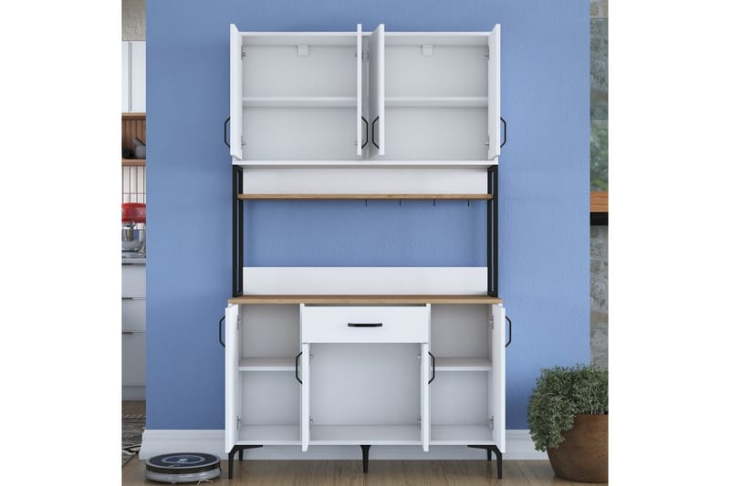 Flerfunktionsskåp Cerreta 127 Valnöt / Vit - Mediumfärgat trä/Vit - Förvaring - Skåp - Förvaringsskåp