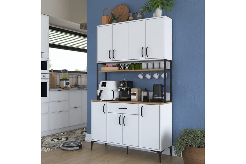 Flerfunktionsskåp Cerreta 127 Valnöt / Vit - Mediumfärgat trä/Vit - Förvaring - Skåp - Förvaringsskåp