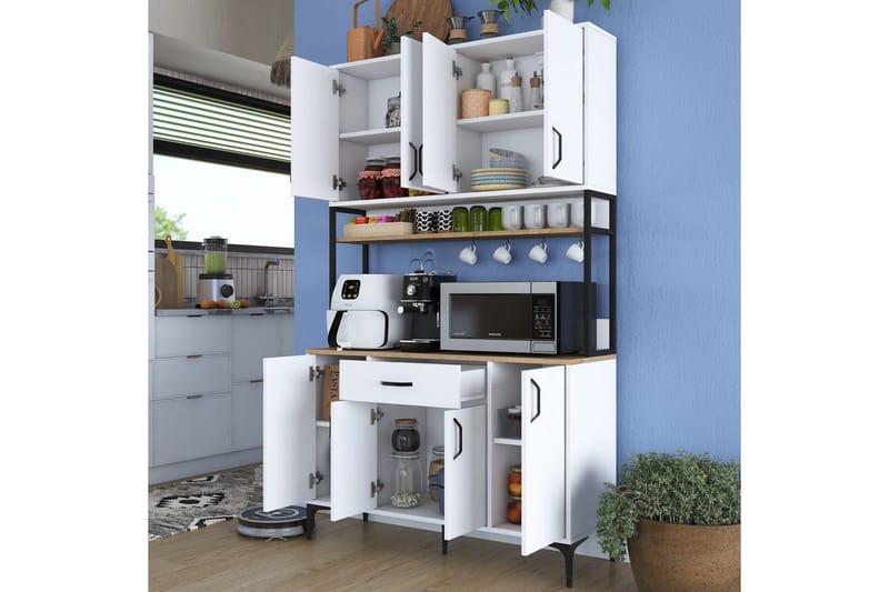 Flerfunktionsskåp Cerreta 127 Valnöt / Vit - Mediumfärgat trä/Vit - Förvaring - Skåp - Förvaringsskåp