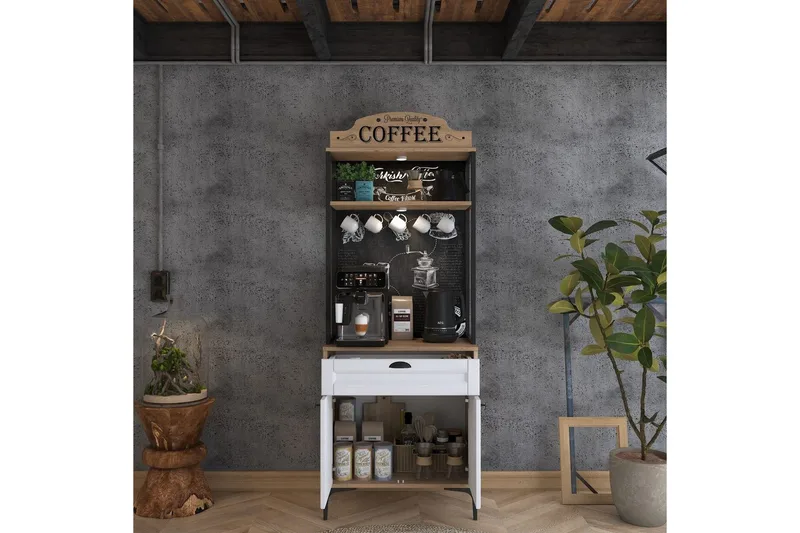 Flerfunktionsskåp Cerreta 157 Valnöt / Vit - Vit/Mörkfärgat trä - Förvaring - Skåp - Förvaringsskåp