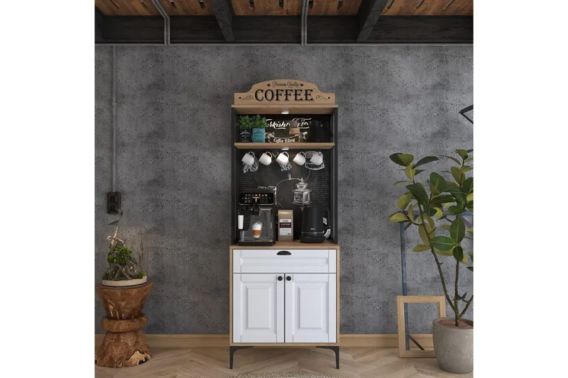 Flerfunktionsskåp Cerreta 157 Valnöt / Vit - Vit/Mörkfärgat trä - Förvaring - Skåp - Förvaringsskåp