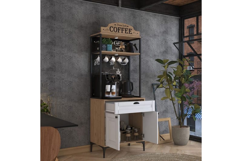 Flerfunktionsskåp Cerreta 157 Valnöt / Vit - Vit/Mörkfärgat trä - Förvaring - Skåp - Förvaringsskåp
