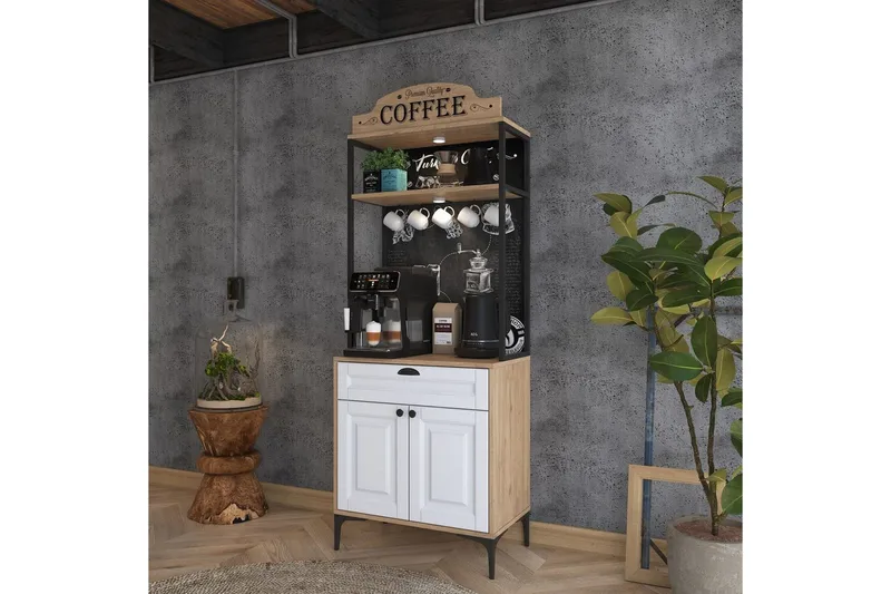 Flerfunktionsskåp Cerreta 157 Valnöt / Vit - Vit/Mörkfärgat trä - Förvaring - Skåp - Förvaringsskåp