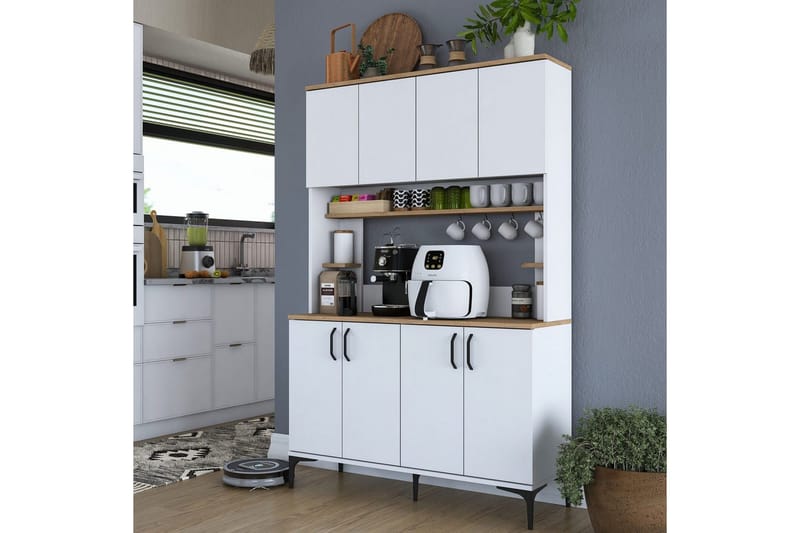 Flerfunktionsskåp Cerreta 176 Valnöt / Vit - Mediumfärgat trä/Vit - Förvaring - Skåp - Förvaringsskåp