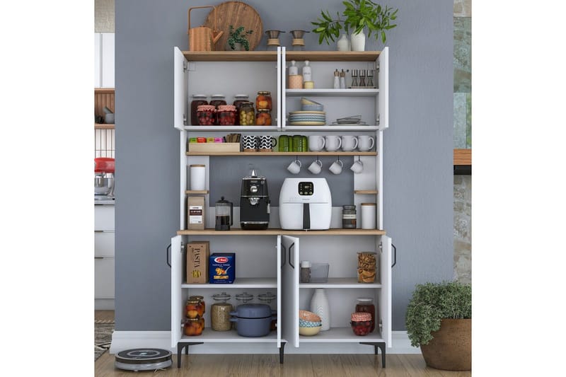 Flerfunktionsskåp Cerreta 176 Valnöt / Vit - Mediumfärgat trä/Vit - Förvaring - Skåp - Förvaringsskåp