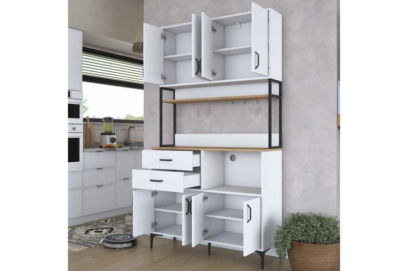 Flerfunktionsskåp Cerreta 179 Valnöt / Vit / Svart - Valnöt / Vit / Svart - Förvaring - Skåp - Förvaringsskåp