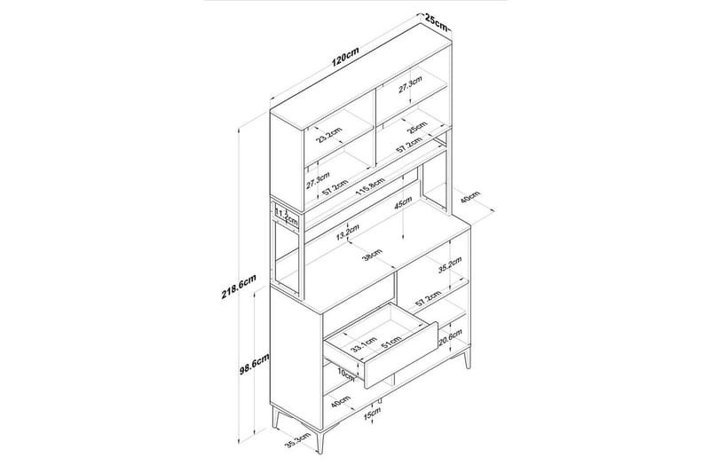 Flerfunktionsskåp Cerreta 179 Valnöt / Vit / Svart - Valnöt / Vit / Svart - Förvaring - Skåp - Förvaringsskåp