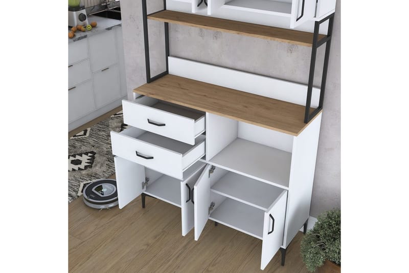 Flerfunktionsskåp Cerreta 179 Valnöt / Vit / Svart - Valnöt / Vit / Svart - Förvaring - Skåp - Förvaringsskåp