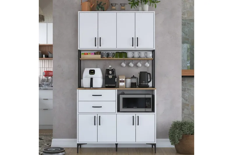 Flerfunktionsskåp Cerreta 179 Valnöt / Vit / Svart - Valnöt / Vit / Svart - Förvaring - Skåp - Förvaringsskåp