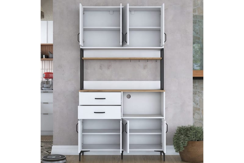 Flerfunktionsskåp Cerreta 179 Valnöt / Vit / Svart - Valnöt / Vit / Svart - Förvaring - Skåp - Förvaringsskåp