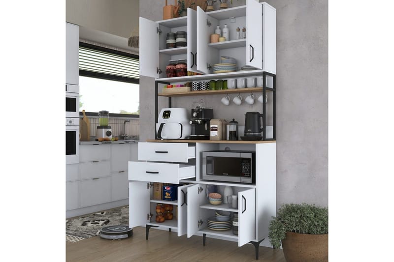 Flerfunktionsskåp Cerreta 179 Valnöt / Vit / Svart - Valnöt / Vit / Svart - Förvaring - Skåp - Förvaringsskåp