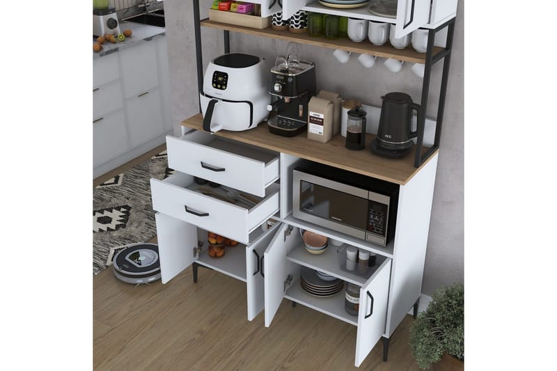 Flerfunktionsskåp Cerreta 179 Valnöt / Vit / Svart - Valnöt / Vit / Svart - Förvaring - Skåp - Förvaringsskåp