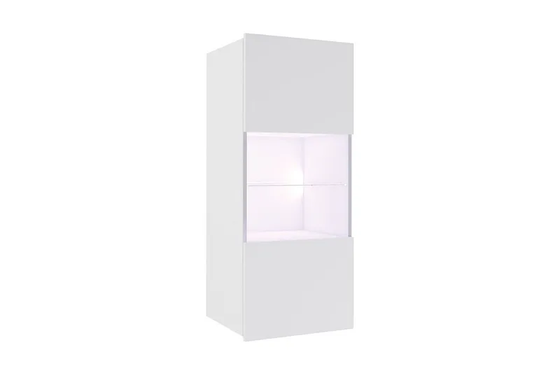 Frick Vägghängt Vitrinskåp Blå LED Belysning 32 cm djup 45 cm bred 117 cm hög Ljust Trä Glas, Vit