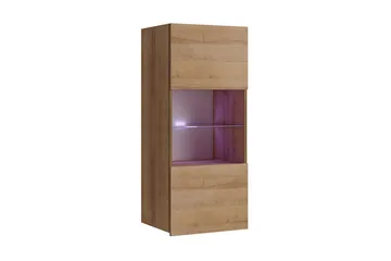 Frick Vägghängt Vitrinskåp Vit LED Belysning 32 cm djup 45 cm bred 117 cm hög Trä Ek Glas - Gyllene Ek/Vit Led-Belysning - Förvaring - Skåp - Vitrinskåp