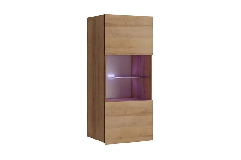 Frick Vägghängt Vitrinskåp Vit LED Belysning 32 cm djup 45 cm bred 117 cm hög Trä Ek Glas, Gyllene Ek/Vit Led-Belysning