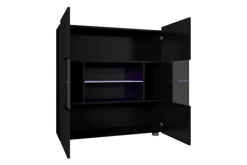 Frick Vitrinskåp Blå LED Belysning 35 cm djup 100 cm bred 107 cm hög Ljust Trä Glas - Vit/Blå LED - Förvaring - Skåp - Vitrinskåp