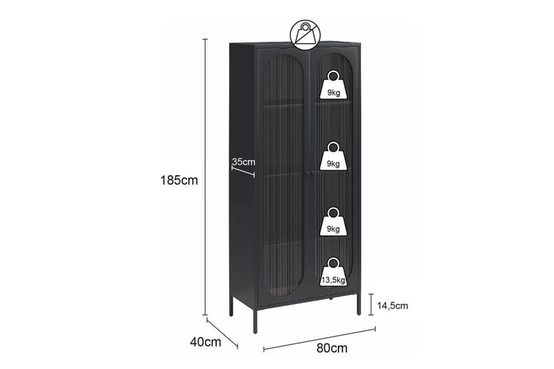 Högskåp Luna Svart - Svart - Förvaring - Skåp - Vitrinskåp