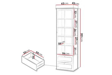 Hammerdal Vitrinskåp 43 cm djup 62 cm bred 201 cm hög Ljust Trä Glas - Vit/Ek - Förvaring - Skåp - Vitrinskåp