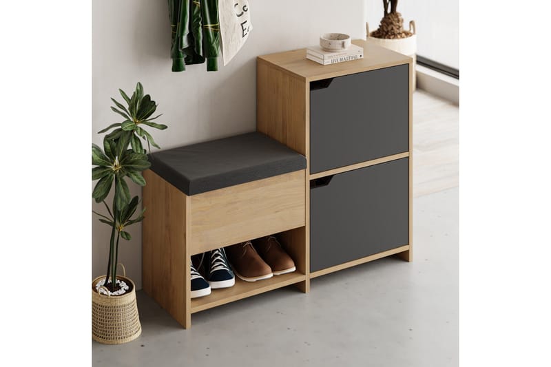 Haven Skoskåp 101,5 cm - Antracit/Ek - Förvaring - Skåp - Förvaringsskåp