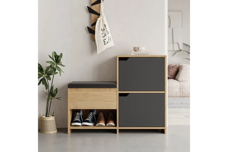 Haven Skoskåp 101,5 cm - Antracit/Ek - Förvaring - Skåp - Förvaringsskåp