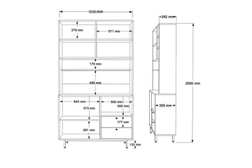 Highboard Donae - Ek/Röd - Förvaring - Skåp - Förvaringsskåp
