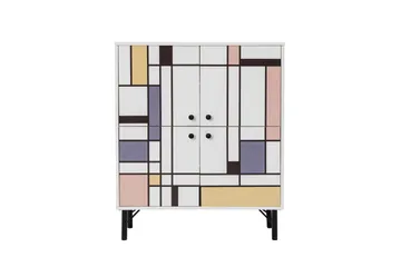 Midia Highboard 95x111 cm Vit/Brun/Lila/Gul - Hanah Home - Förvaring - Skåp - Förvaringsskåp