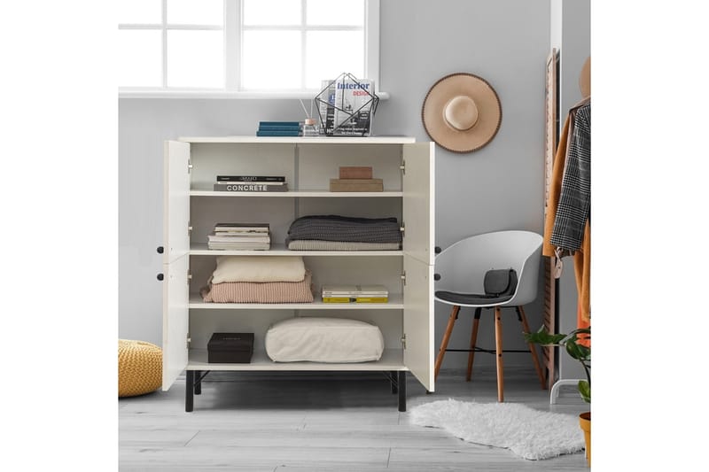 Midia Highboard 95x111 cm Vit/Brun/Lila/Gul - Hanah Home - Förvaring - Skåp - Förvaringsskåp