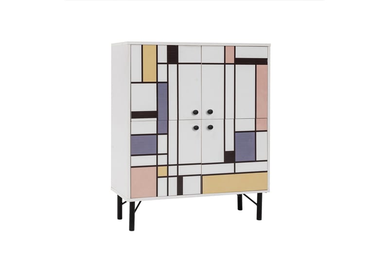 Midia Highboard 95x111 cm Vit/Brun/Lila/Gul - Hanah Home - Förvaring - Skåp - Förvaringsskåp